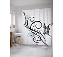 Штора (занавеска) для ванной JoyArty "Заботы бабочки" из сатена, 180х200 см с крючками, sc_21836