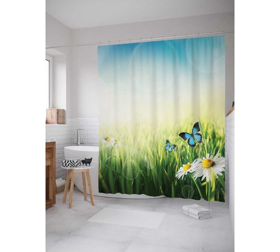Штора (занавеска) для ванной JoyArty "Летний денек" из сатена, 180х200 см с крючками, sc_2634