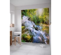 Штора (занавеска) для ванной JoyArty "Утренние лучи на водопаде" из сатена, 180х200 см с крючками, sc_21801