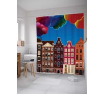 Штора (занавеска) для ванной JoyArty "Облачные крыши" из сатена, 180х200 см с крючками, sc_26100