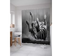 Штора (занавеска) для ванной JoyArty "Зебра развлекается" из сатена, 180х200 см с крючками, sc_21725