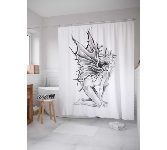 Штора (занавеска) для ванной JoyArty "Дикая фея" из сатена, 180х200 см с крючками, sc_21831