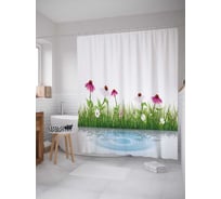 Штора (занавеска) для ванной JoyArty "Речные цветы" из сатена, 180х200 см с крючками, sc_21138