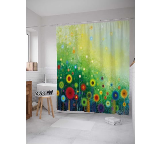 Штора (занавеска) для ванной JoyArty "Одуванчиковые блики" из сатена, 180х200 см с крючками, sc_21132 1