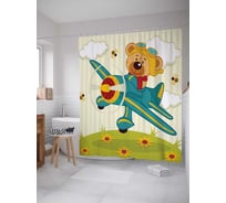 Штора (занавеска) для ванной JoyArty "Мишка-пилот" из сатена, 180х200 см с крючками, sc_26843