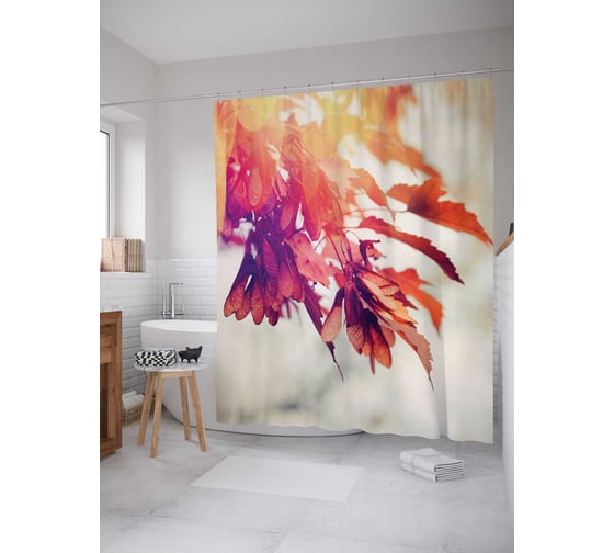 Штора (занавеска) для ванной JoyArty "Кленовые ветки" из сатена, 180х200 см с крючками, sc_2651 1
