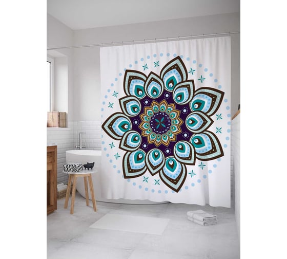 Штора (занавеска) для ванной JoyArty "Цветочное выступление" из сатена, 180х200 см с крючками, sc_21205 1