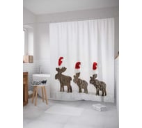 Штора (занавеска) для ванной JoyArty "Рождественские олени" из сатена, 180х200 см с крючками, sc_23353