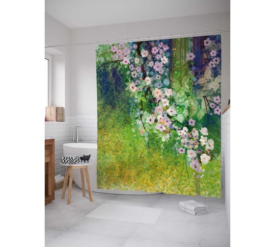 Штора (занавеска) для ванной JoyArty "Фантазия в цветах" из сатена, 180х200 см с крючками, sc_21145 1
