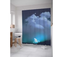 Штора (занавеска) для ванной JoyArty "Велосипедист под облаками" из сатена, 180х200 см с крючками, sc_23086