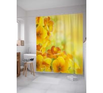 Штора (занавеска) для ванной JoyArty "Цветы из солнца" из сатена, 180х200 см с крючками, sc_21897