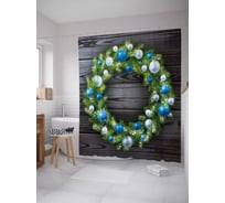 Штора (занавеска) для ванной JoyArty "Венок с новогодними шарами" из сатена, 180х200 см с крючками, sc_21486