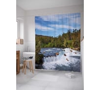 Штора (занавеска) для ванной JoyArty "Медведи на водной охоте" из сатена, 180х200 см с крючками, sc_21741