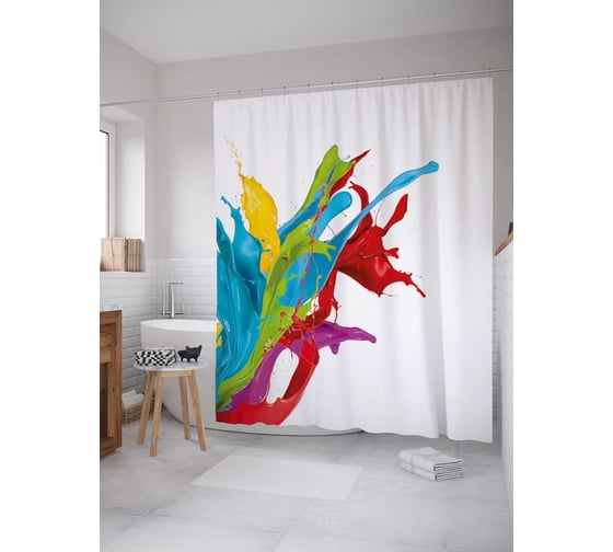 Штора (занавеска) для ванной JoyArty "Разноцветная гуашь" из сатена, 180х200 см с крючками, sc_21782 1