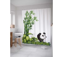 Штора (занавеска) для ванной JoyArty "Панда радуется" из сатена, 180х200 см с крючками, sc_18123