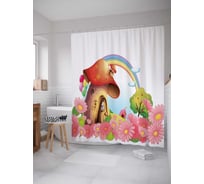 Штора (занавеска) для ванной JoyArty "Радуга над домиком гнома" из сатена, 180х200 см с крючками, sc_12106