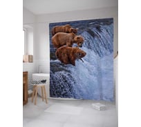 Штора (занавеска) для ванной JoyArty "Медвежья рыбалка" из сатена, 180х200 см с крючками, sc_21729