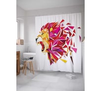 Штора (занавеска) для ванной JoyArty "Витражный лев" из сатена, 180х200 см с крючками, sc_23297