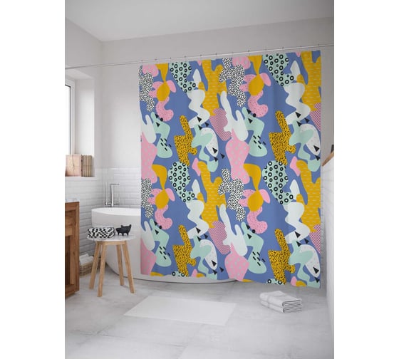 Штора (занавеска) для ванной JoyArty "Разноцветные зверюшки" из сатена, 180х200 см с крючками, sc_207092 1