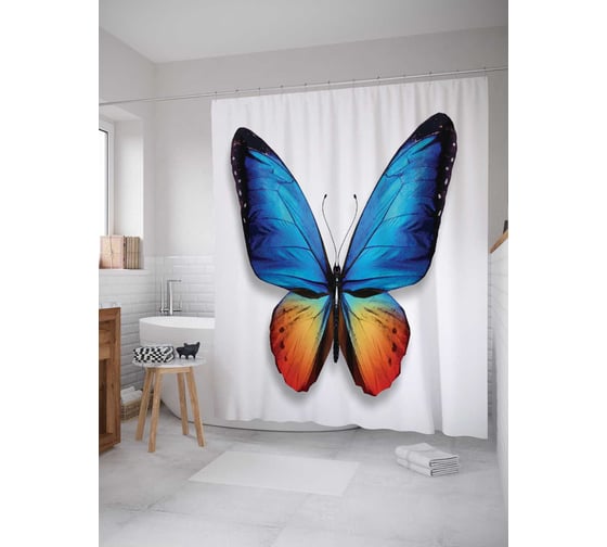 Штора (занавеска) для ванной JoyArty "Обворожительная бабочка" из сатена, 180х200 см с крючками, sc_15897 1