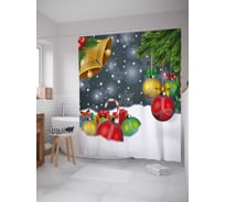 Штора (занавеска) для ванной JoyArty "Шары в снегу" из сатена, 180х200 см с крючками, sc_21496