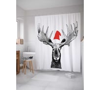 Штора (занавеска) для ванной JoyArty "Праздничный лось" из сатена, 180х200 см с крючками, sc_23350