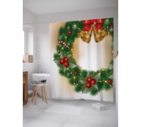 Штора (занавеска) для ванной JoyArty "Венок с колокольчиками" из сатена, 180х200 см с крючками, sc_21478