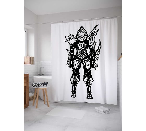 Штора (занавеска) для ванной JoyArty "Бронь воина" из сатена, 180х200 см с крючками, sc_23746 1