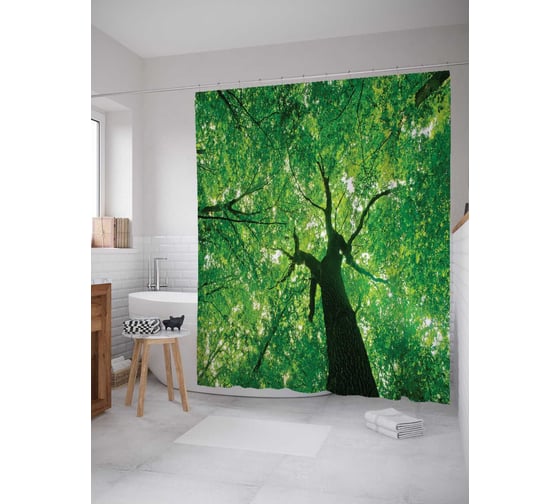 Штора (занавеска) для ванной JoyArty "Лесной мир" из сатена, 180х200 см с крючками, sc_20668 1
