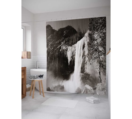 Штора (занавеска) для ванной JoyArty "Леденящая река" из сатена, 180х200 см с крючками, sc_19033 1