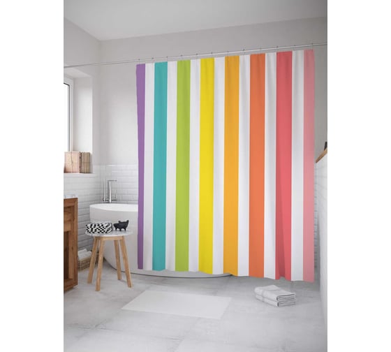 Штора (занавеска) для ванной JoyArty "Вертикаль красок" из сатена, 180х200 см с крючками, sc_29315 1