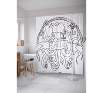 Штора (занавеска) для ванной JoyArty "Осьминог фотограф" из сатена, 180х200 см с крючками, sc_22270