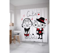 Штора (занавеска) для ванной JoyArty "Милые совы" из сатена, 180х200 см с крючками, sc_21060