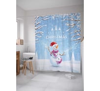 Штора (занавеска) для ванной JoyArty "Веселый снеговик" из сатена, 180х200 см с крючками, sc_20299