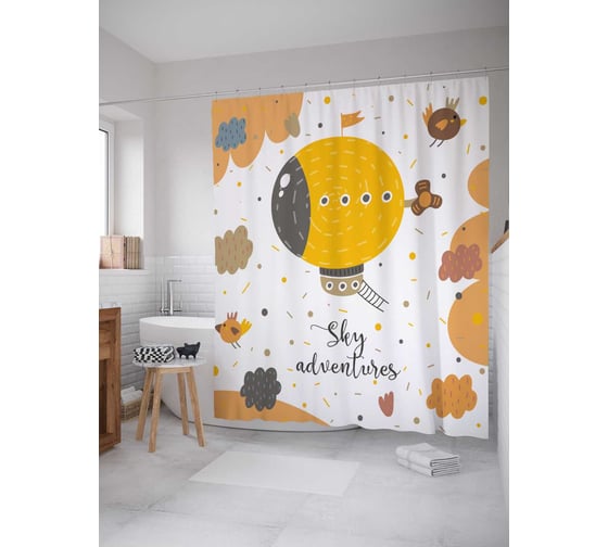 Штора (занавеска) для ванной JoyArty "Небесное путешествие" из сатена, 180х200 см с крючками, sc_26049 1