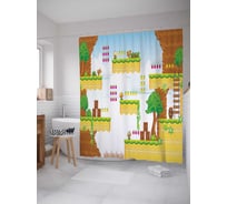 Штора (занавеска) для ванной JoyArty "Игровой уровень" из сатена, 180х200 см с крючками, sc_23517