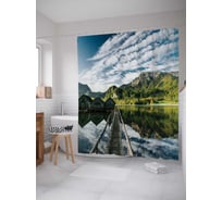 Штора (занавеска) для ванной JoyArty "Рыбацкие дома" из сатена, 180х200 см с крючками, sc_19720