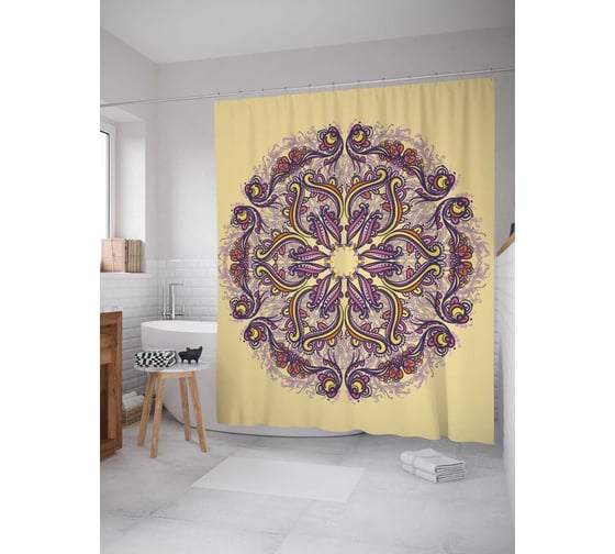 Штора (занавеска) для ванной JoyArty "Солнечный круг" из сатена, 180х200 см с крючками, sc_21181 1