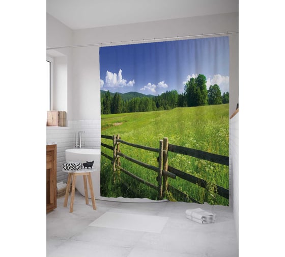 Штора (занавеска) для ванной JoyArty "Простое ограждение" из сатена, 180х200 см с крючками, sc_21632 1