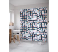 Штора (занавеска) для ванной JoyArty "Новогодние почтовые марки" из сатена, 180х200 см с крючками, sc_290619