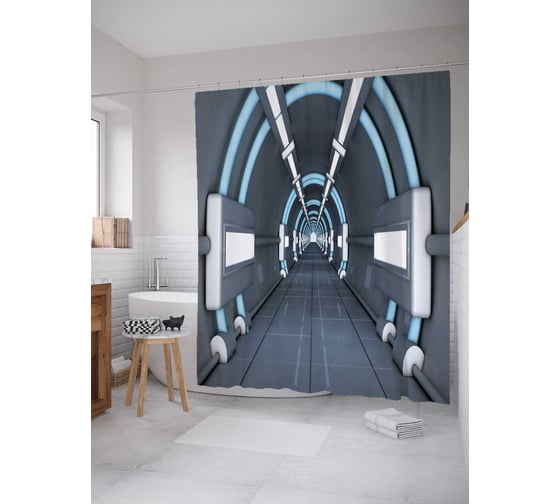 Штора (занавеска) для ванной JoyArty "Фантастический тоннель" из сатена, 180х200 см с крючками, sc_21677 1