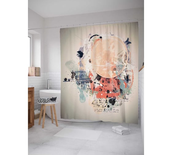 Штора (занавеска) для ванной JoyArty "Абстрактный коллаж" из сатена, 180х200 см с крючками, sc_29046 1