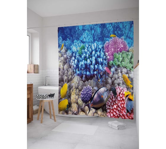 Штора (занавеска) для ванной JoyArty "Красочное дно" из сатена, 180х200 см с крючками, sc_21289 1