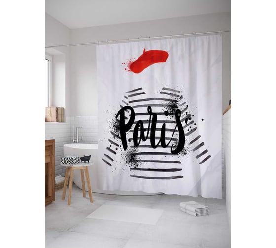 Штора (занавеска) для ванной JoyArty "Парижский мим" из сатена, 180х200 см с крючками, sc_21035 1