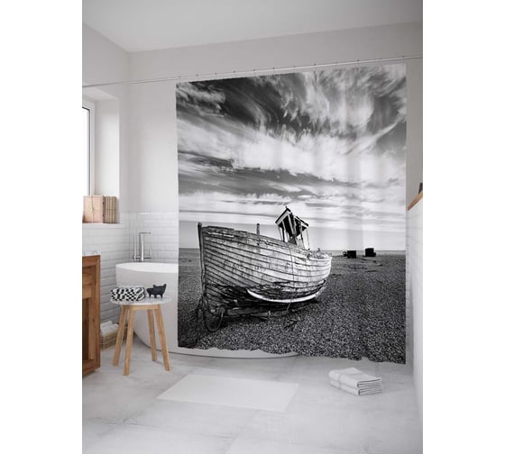 Штора (занавеска) для ванной JoyArty "Старая лодка" из сатена, 180х200 см с крючками, sc_20523 1