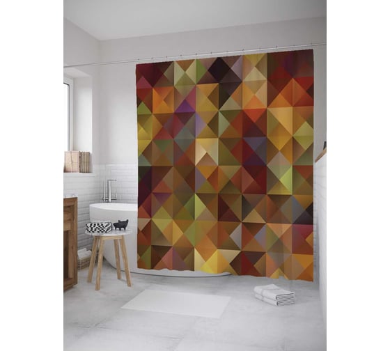 Штора (занавеска) для ванной JoyArty "Абстракция призмы" из сатена, 180х200 см с крючками, sc_27763 1