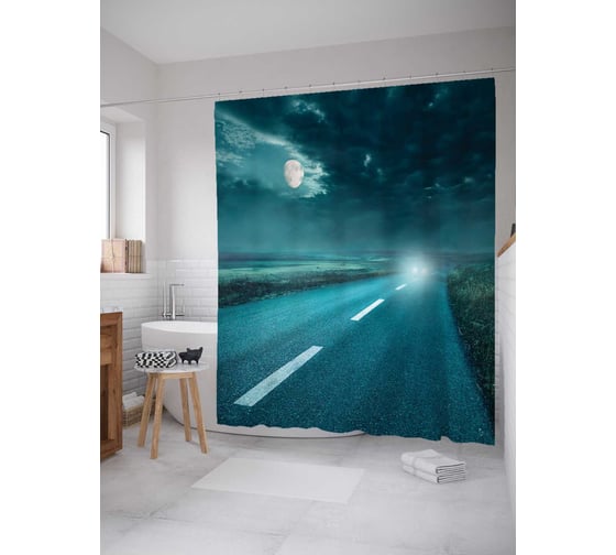 Штора (занавеска) для ванной JoyArty "Тревожный путь" из сатена, 180х200 см с крючками, sc_22082 1