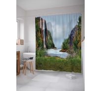 Штора (занавеска) для ванной JoyArty "Водопад с тайнами" из сатена, 180х200 см с крючками, sc_21799