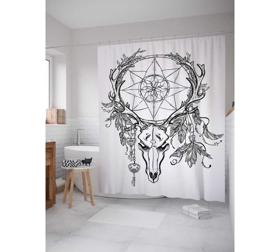 Штора (занавеска) для ванной JoyArty "Магический талисман" из сатена, 180х200 см с крючками, sc_21843 1