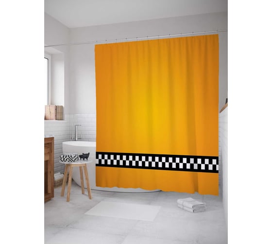 Штора (занавеска) для ванной JoyArty "Полоса с клетками" из сатена, 180х200 см с крючками, sc_21878 1